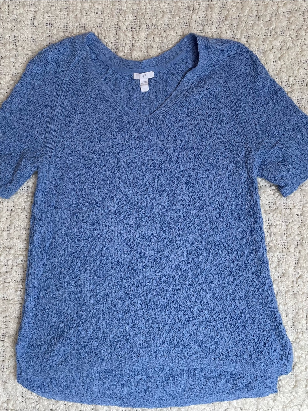 J. Jill Blue Short-Sleeve V-Neck Textured Knit Top Women’s Size M